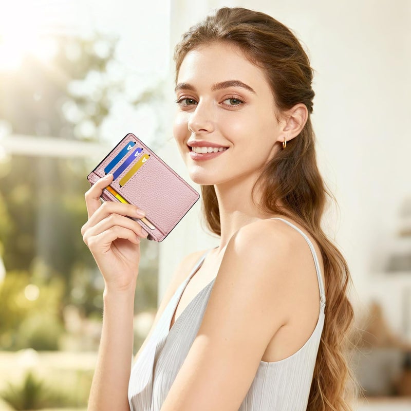 Tipmile Credit Card Holder for Women Slim Minimalist Front Pocket RFID Blocking Wallet Small Compact Card Case with ID Window, Dusty Pink - Image 4